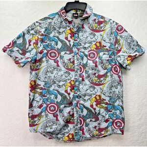 Marvel Comics Vintage Mens Medium Button front shirt Avengers Hulk Iron man